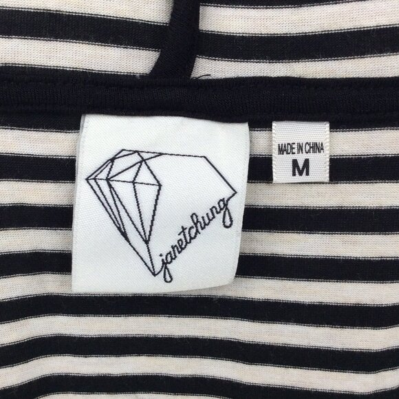 Janet Chung Hooded Duster Cardigan Sweater Womens Size Medium Striped Hi Low - Picture 9 of 10